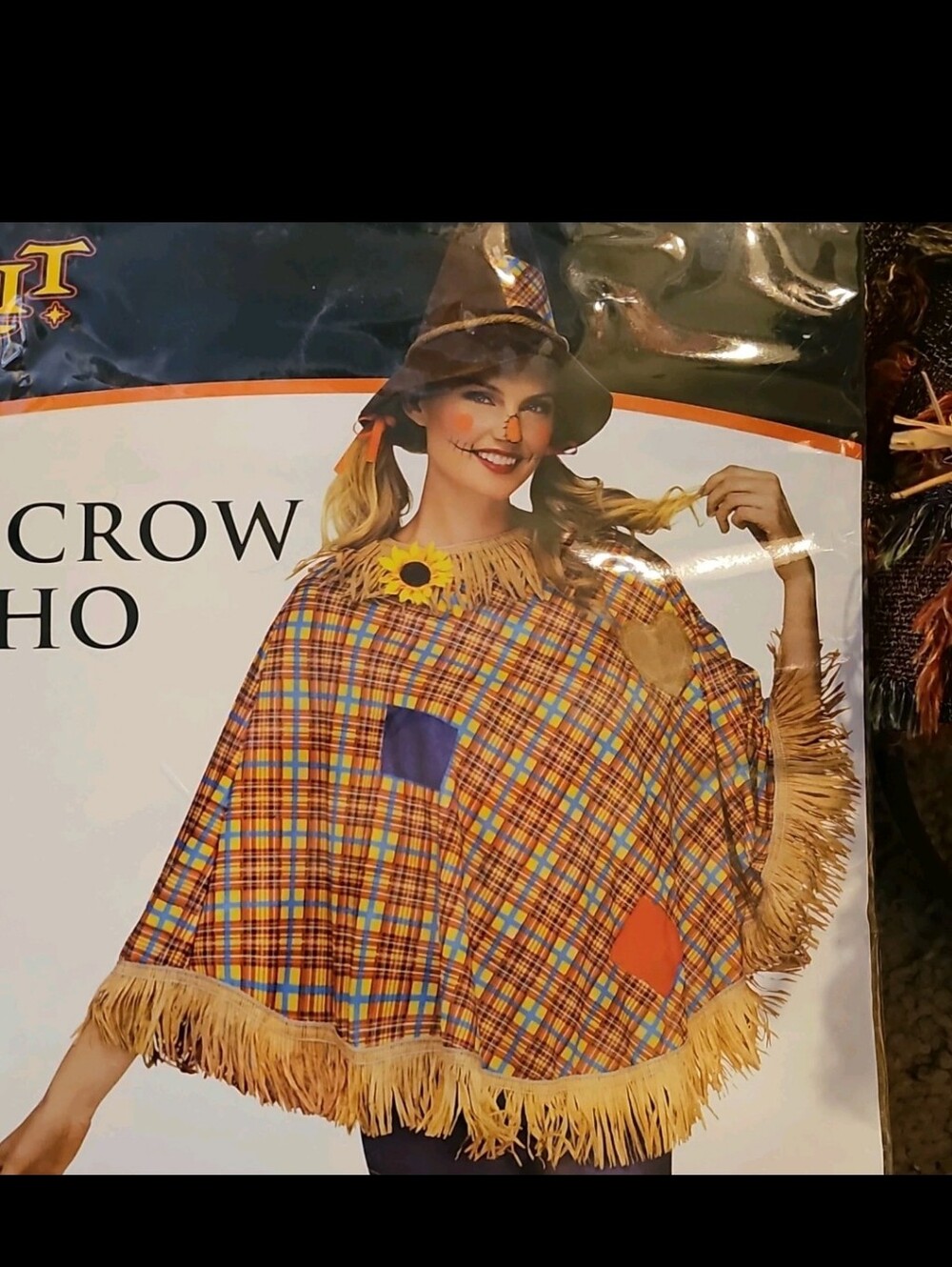 Spirit Halloween Scarecrow Poncho Costume And Headband Hat - Picture 4 of 6